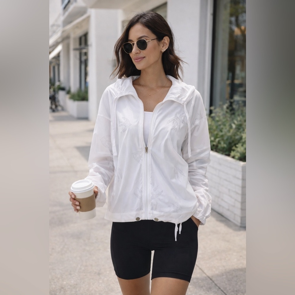 Nanette Lepore White Zip Jacket Medium Perforated Athleisure